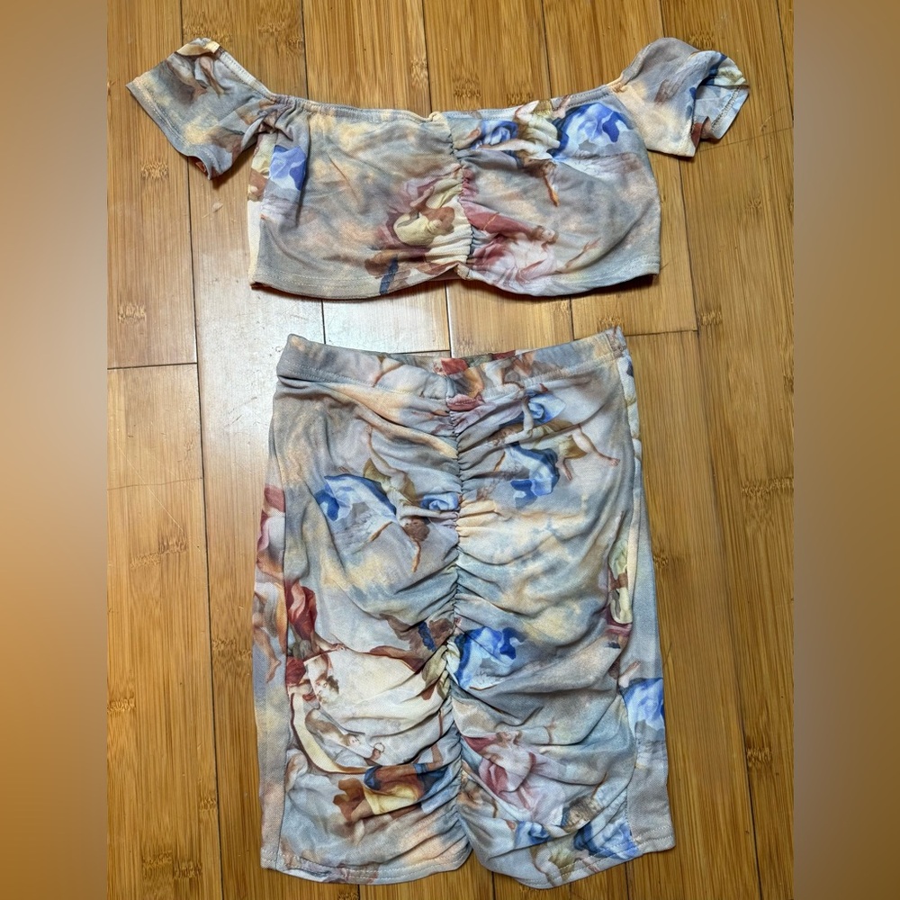 VINTAGE NASTY GAL CHERUB OFF THE SHOULDER CROP & SKIRT SET